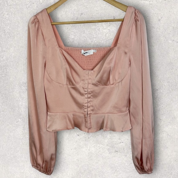NEW ASTR Corset Peplum Top Blouse‎ Size Small Long Sleeves Romantic Baby Pink S - Picture 4 of 14